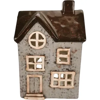 Keramický domeček na svíčku, šedý, 15 cm
