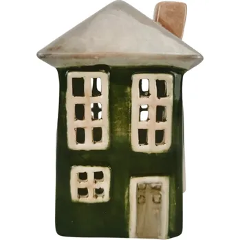 Keramický domeček LED, zelený, 12,7 cm