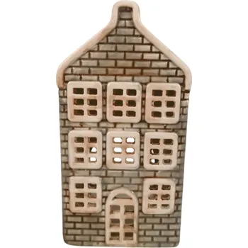 Keramický domeček na svíčku, šedý, 14,3 cm