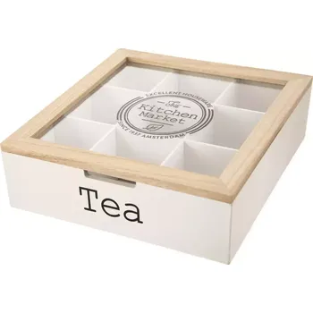 Úložný box Box na čaj dřevo hnědý/bílý 24x24x7 cm