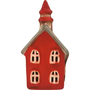 Keramický domeček - červený kostel LED, 12 cm