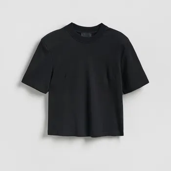 Dámské tričko Reserved - Tričko s ramenními vycpávkami - černý - 908CK-99X - 908CK-99X-M