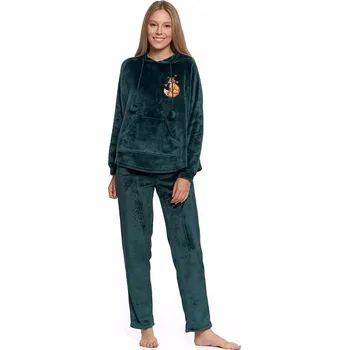 Dámské pyžamo Hřejivé dámské pyžamo Fox zelené s liškou L
