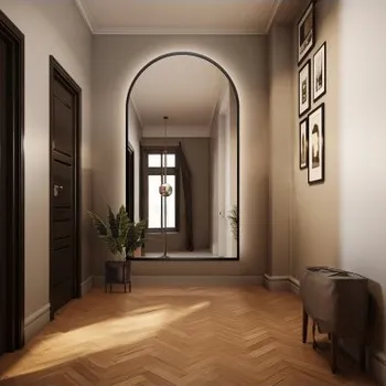 Zrcadlo Poloviční oválné zrcadlo v černém MDF rámu s osvětlením - BERDO LED