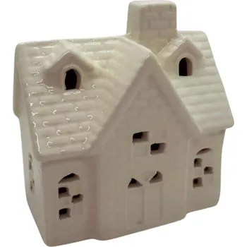 Keramický domeček LED, bílý, 10,5 cm