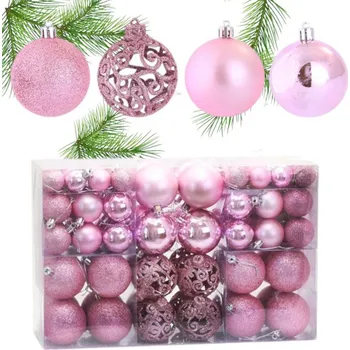 Vánoční dekorace Sada růžových vánočních koulí 100 ks – mix velikostí a povrchů