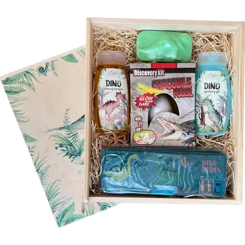 Dárkový potravinový koš Dřevěná dárková bedna pro děti - dino