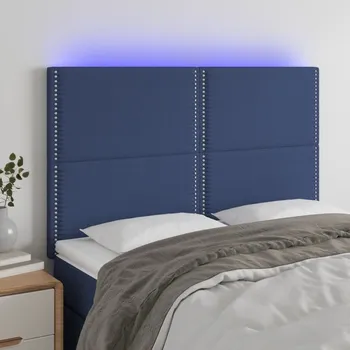 Čelo postele s LED modré 144x5x118/128 cm textil IM_3122288