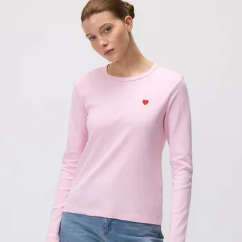 Dámské tričko Reserved - Tričko s dlouhými rukávy a výšivkou - pastelově růžová - ZI667-03X - ZI667-03X-XL