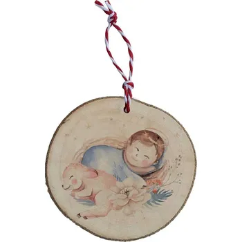 Vánoční ozdoba Dřevěná vánoční ozdoba - Ježíšek s beránkem