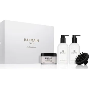 Kosmetická sada Balmain Hair Couture Couleurs Couture Care rozjasňující a posilující šampon pro barvené vlasy 300 ml + kondicionér pro barvené řídnoucí vlasy 300 ml + ošetřující maska pro barvené vlasy 200 ml + masážní pomůcka 1 ks kosmetická sada