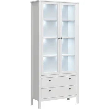 Policová skříň Slevadoma Prosklená vitrína SHAEL 2W2S bílá