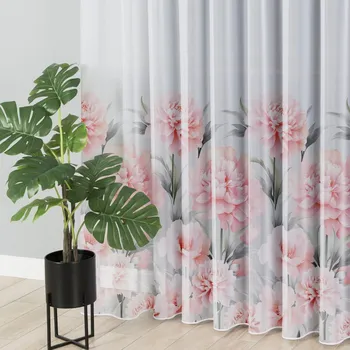 Záclona Voálová záclona s olůvkem Pivoňky bez obšití 298