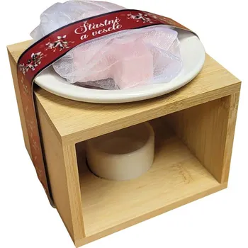 Bytová dekorace Aroma lampa 11 x 9,5 cm a vonný vosk ve tvaru stromečku - šťastné a veselé