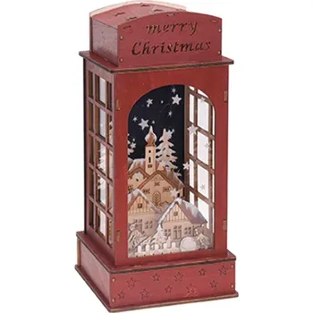 Lucerna Dřevěná lucerna s vesničkou a osvětlením - domeček