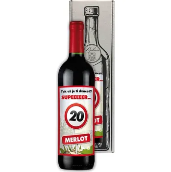 Víno Dárkové červené víno k 20. narozeninám 0,75 l – Merlot