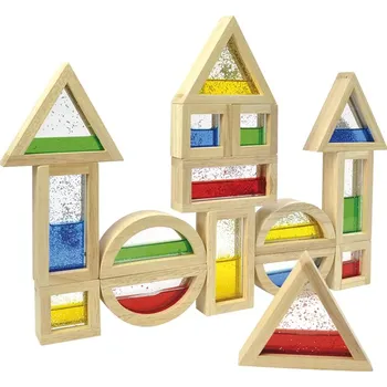 Dřevěná hračka Kostky s tekutinou a barevnýma třpytkama