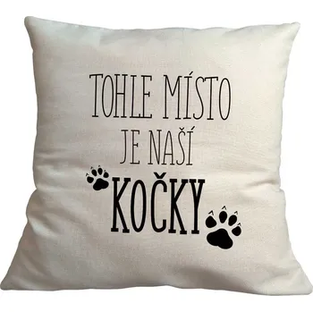 Povlak na dekorativní polštářek Povlak na polštář 40 x 40 cm pro milovníky koček - Tohle místo je naší kočky