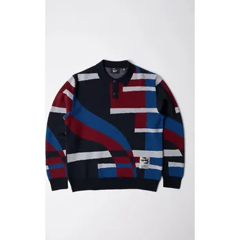 Pánský svetr Svetr s příměsí vlny by Parra Vertical forest knitted polo, XL, modrá, 55X