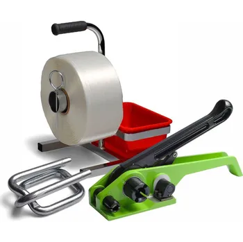 Obalový materiál UNIPACK Univerzální páskovací set ALFA TEX - lehké aplikace Sada: Páska a spona šíře 13 mm, pevnost pásky v tahu je 375 kg, odvíječ H91, páskovač H 22