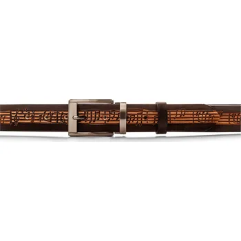Opasek Kožený opasek s partiturou - hnědá/přírodní - přezka vlevo, šířka 3 cm délka: 130 cm