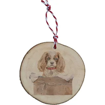 Vánoční dekorace Dřevěná vánoční ozdoba - Kavalír King Charles španěl