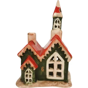 Keramický domeček LED, zelenooranžový, 15,3 cm