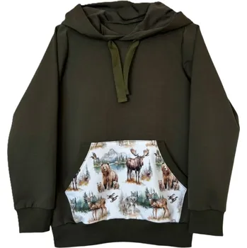 Chlapecké oblečení ZÁHOŘÍ Rudel ZÁHOŘÍ Dětská mikina s kapsou a kapucí - zelená se zvířátky Velikost: 116