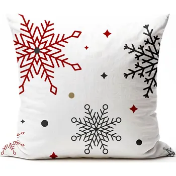 Povlak na polštářek Bavlněný povlak na polštář - Sněhové vločky Červené Zapínání: zip, Velikost polštáře: 40x40