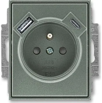 Elektrická zásuvka ABB 5569E-A32357 34 Time® Zásuvka jednoduchá s ochrannými clonkami a USB-A + USB-C Antracit