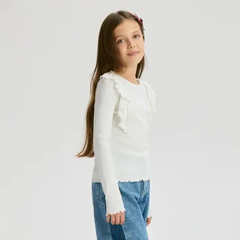 Reserved - Žebrovaná halenka s volánem - krémová - 331FT-01X - 331FT-01X-116