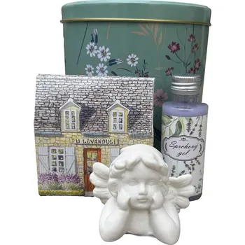 Dárkový potravinový koš Andělský dárkový plechový box s vůní levandule