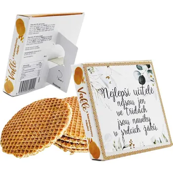 Vafle s karamelovou náplní v krabičce se stojánkem - nejlepší učitelé