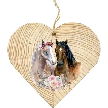 Dekorační dřevěné srdce 12 cm pro milovníky koní