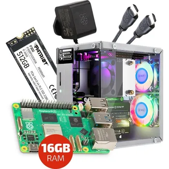 Stolní počítač Sada s Raspberry Pi 5 (16GB RAM), Pironman 5, 512GB SSD + příslušenství