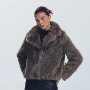 Reserved - Umělý kožich s límcem - tmavě šedá - 683HD-90M - 683HD-90M-XXL