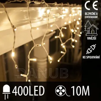 LED trubice Vánoční LED světelná záclona na spojování venkovní - 400LED - 10M Teplá bílá