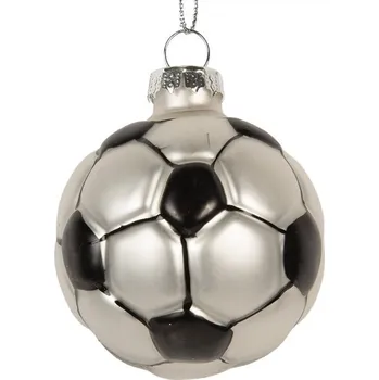 Vánoční ozdoba Vánoční skleněná závěsná ozdoba fotbalový míč - Ø 6*6 cm