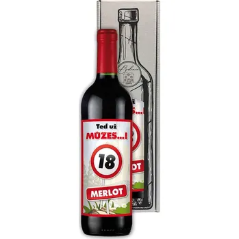 Víno Dárkové červené víno k 18. narozeninám 0,75 l – Merlot