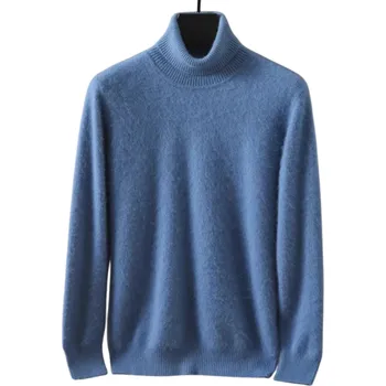 Pánský svetr Pánský svetr z kašmíru s dlouhým rukávem a rolákem Plyšový jednobarevný svetr Elegantní zimní oblečení Hřejivý svetr Různé barvy modrá XL