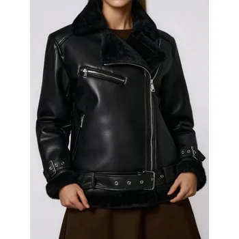 Dámská bunda Sinsay - Bunda typu ramones s kožichem - černá - 594FH-99X - 594FH-99X-XL