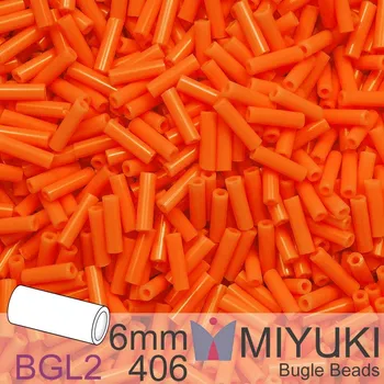 Korálek Korálky Miyuki Bugle Bead 6mm. Barva BGL2-406 Opaque Orange. Balení 10g.