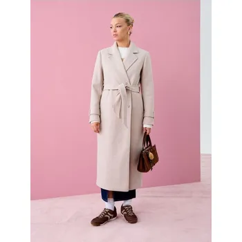 Dámský kabát Sinsay - Kabát s&nbsp;páskem k&nbsp;uvázání - béžová - 606FH-08M - 606FH-08M-S