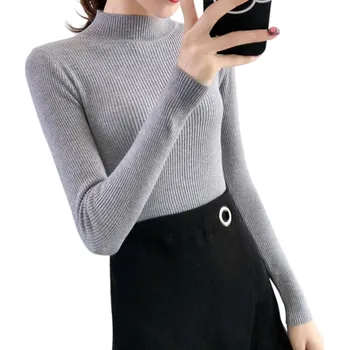 Dámský svetr Dámský rolákový svetr z polyesteru a bavlny Jednobarevný pletený svetr s dlouhým rukávem Elegantní top s univerzální velikostí pro zimu šedá