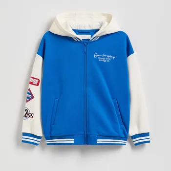 Chlapecká mikina Reserved - Bavlněná mikina s potiskem a postranními pruhy - modrá - 958FJ-55X - 958FJ-55X-158