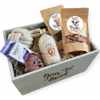 Dárkový potravinový koš Dřevěná dárková bedna pro psa a pejskaře - you are loved