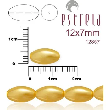 Korálek VOSKOVANÉ korále tvar ovál. Velikost 12x7mm. Barva 12857 (zlatá tmavá). Balení 10ks na návleku.