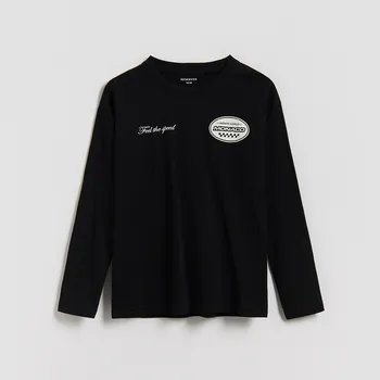 Dětská móda Reserved - Bavlněné tričko s dlouhými rukávy - černý - 053FI-99X - 053FI-99X-140