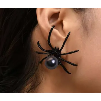 Náušnice B-TOP Velké černé náušnice Pavouk s perlou