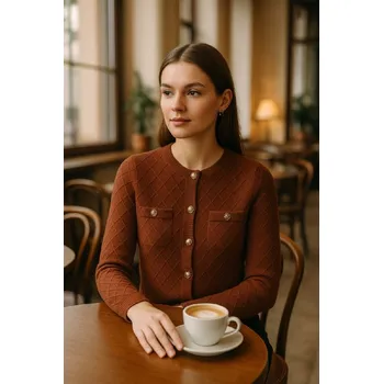 Dámské sako ZIMA-Svetr se zlatými knoflíky Burgundy Velikost: L/XL